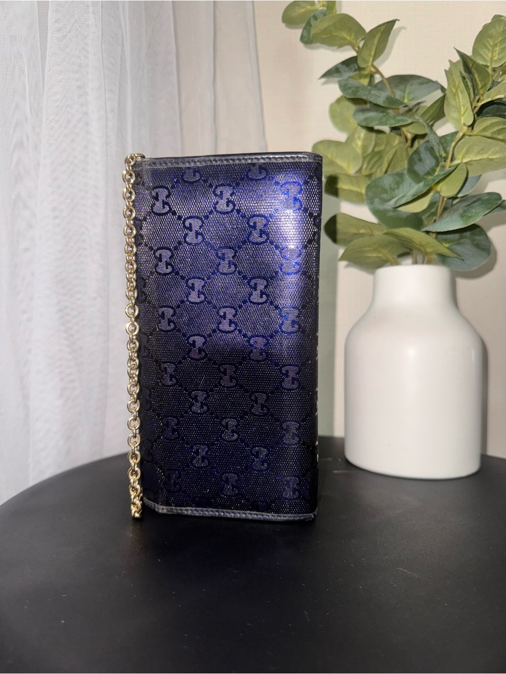 Gucci Navy GG Monogram Wallet on Chain - Picture 4 of 16